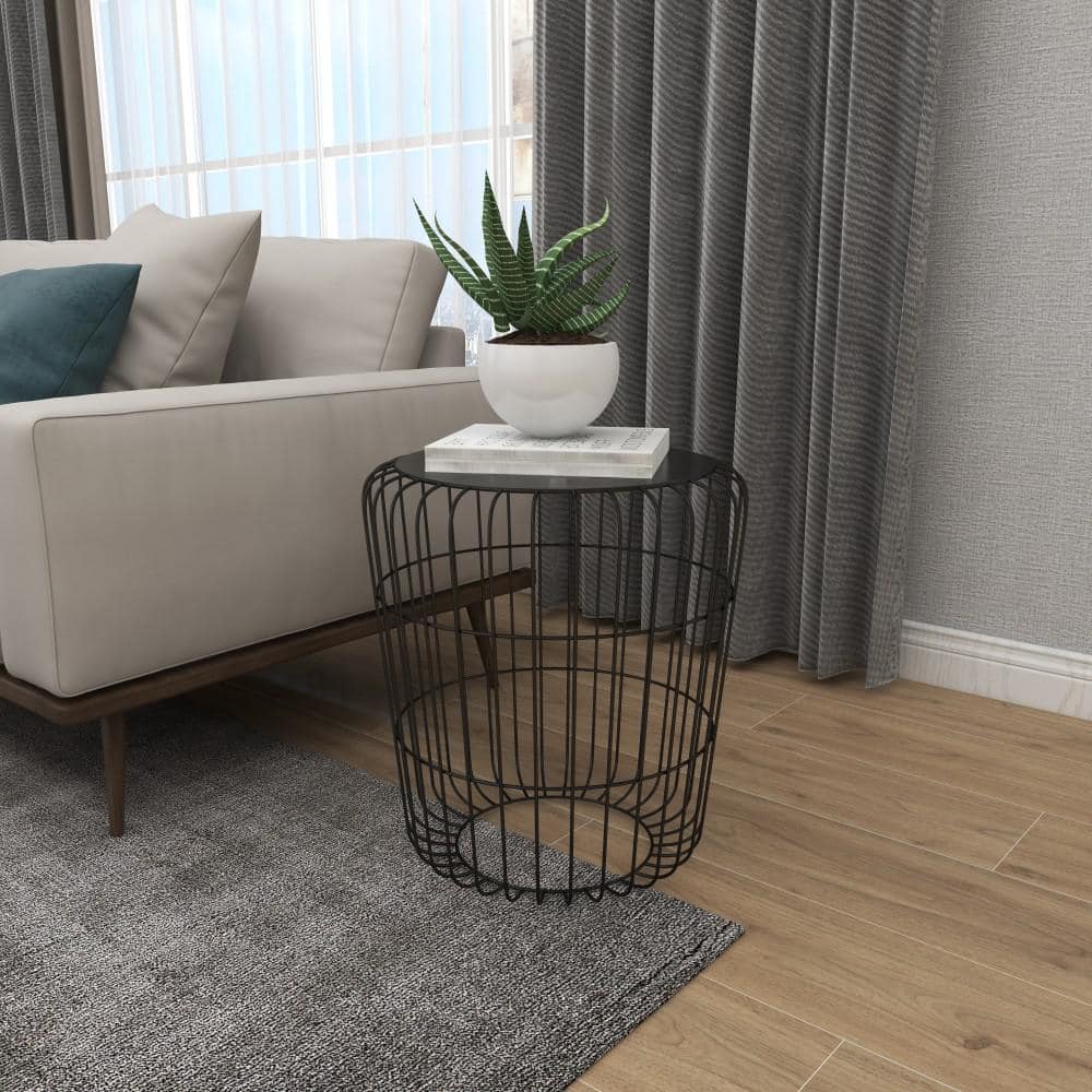 Black Round Metal Industrial Accent Table