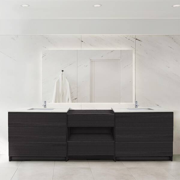 Ella Element 102 in. W x 22 in. D x 35 in. H Double Sink Bath Vanity in Dark Ebony w/Calacatta White Quartz Top Single Hole