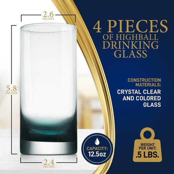NutriChef 12.5 oz. Highball Drinking Glass Set (Set of 4)