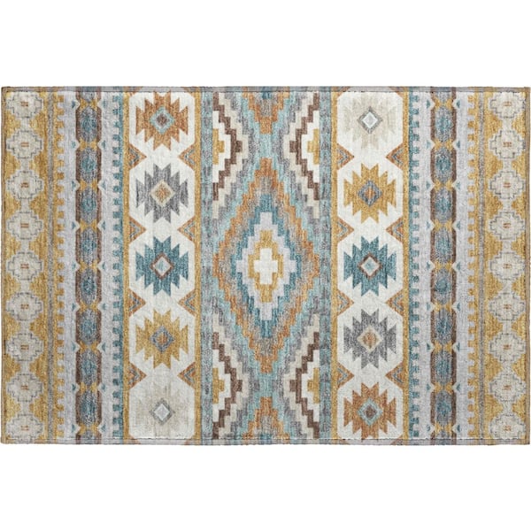 Mayfield Premium Machine Washable Abstract AMF2539 Gold 3 ft. x 4 ft. Area Rug