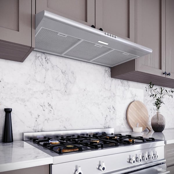 36 in. Amendola Convertible Undermount Range Hood in Brushed Stainless Steel,Mesh Filters,Push Button Control, LED Light