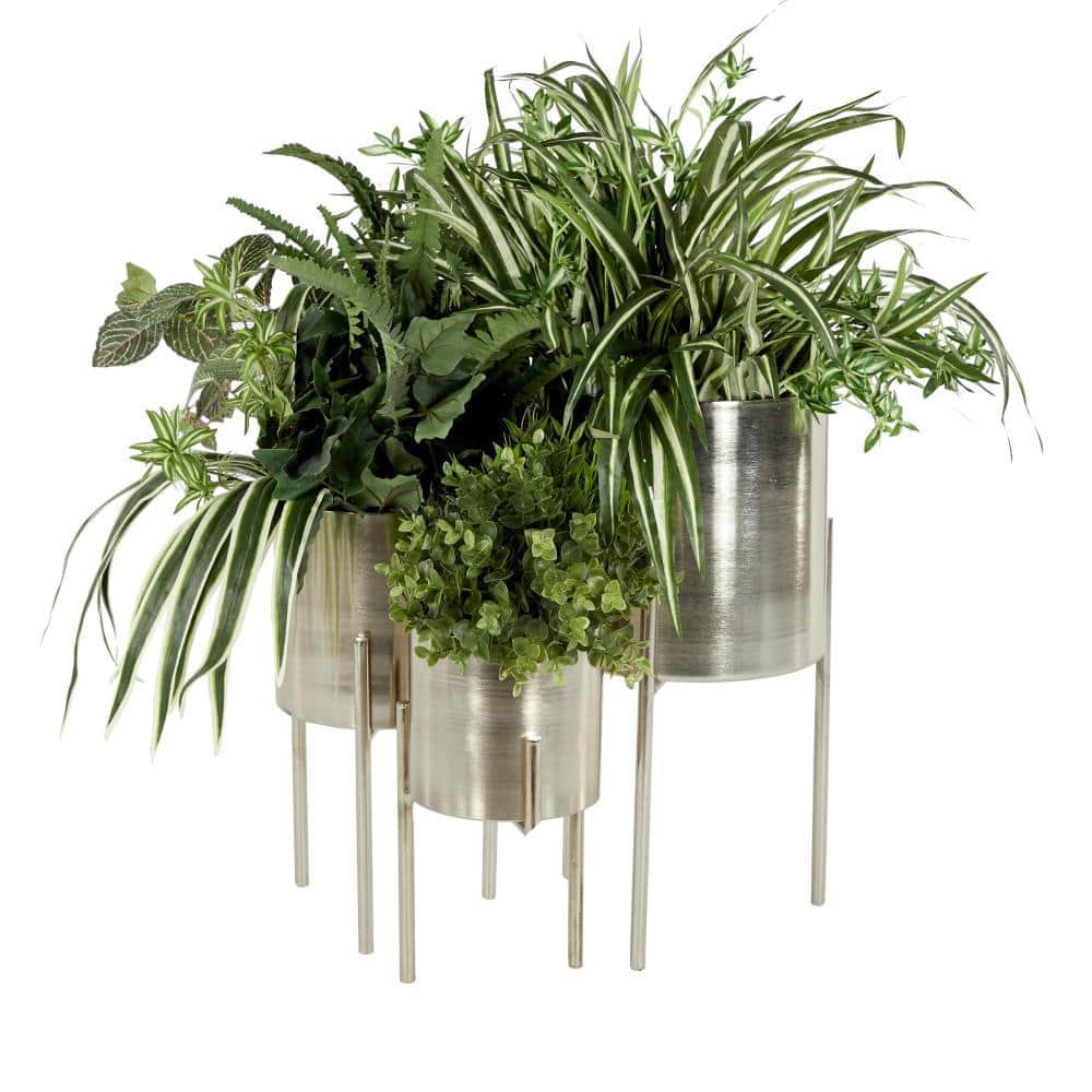 Elevated Trio Metallic Silver Iron Planters, Set of 3