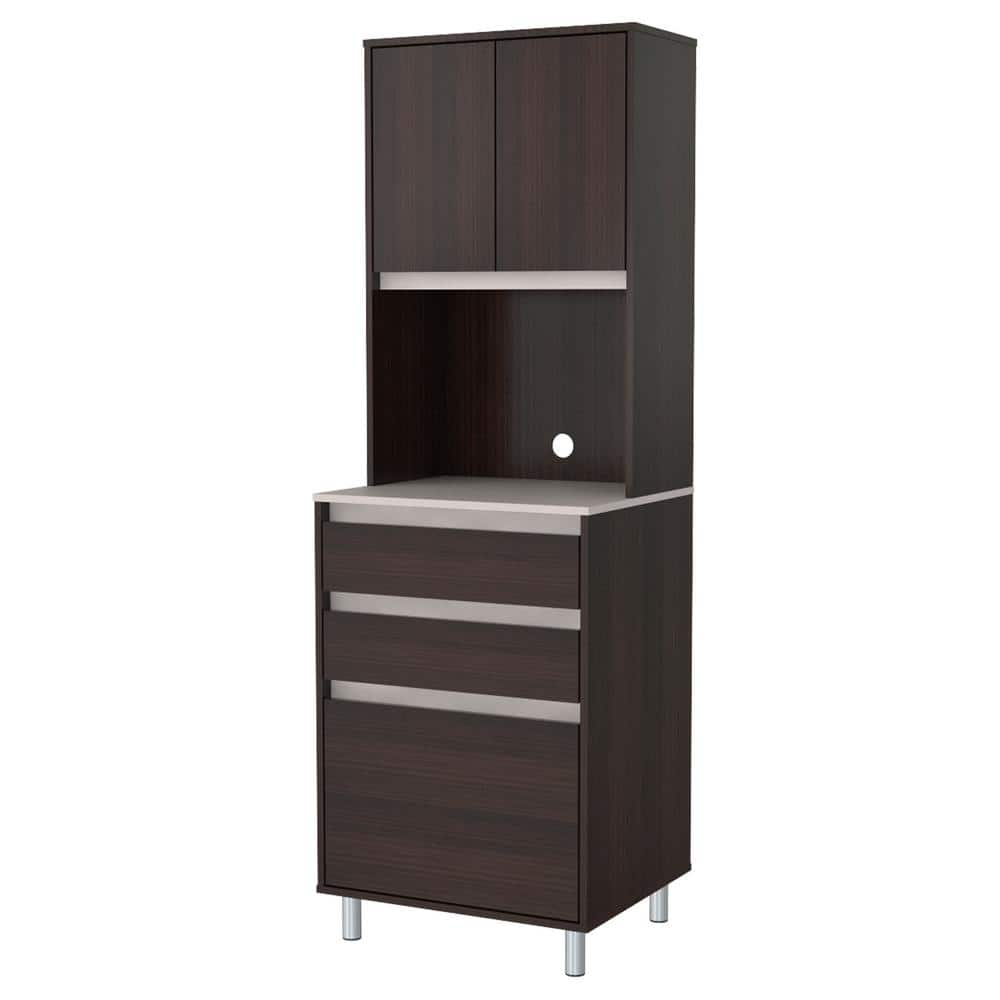 Espresso and Amber Grey 2-Door 3-Drawer Kitchen Pantry