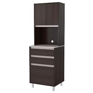 Espresso and Amber Grey Breakroom Cabinet with 4-Doors and 3-Drawers