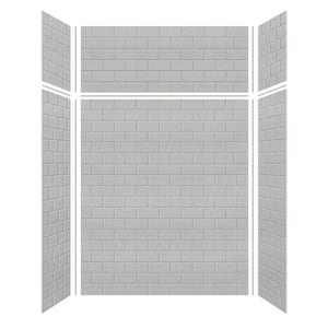 Saramar 60 in. W x 96 in. H x 36 in. D 6-Piece Glue to Wall Alcove Shower Wall Kit with Extension in Grey Beach