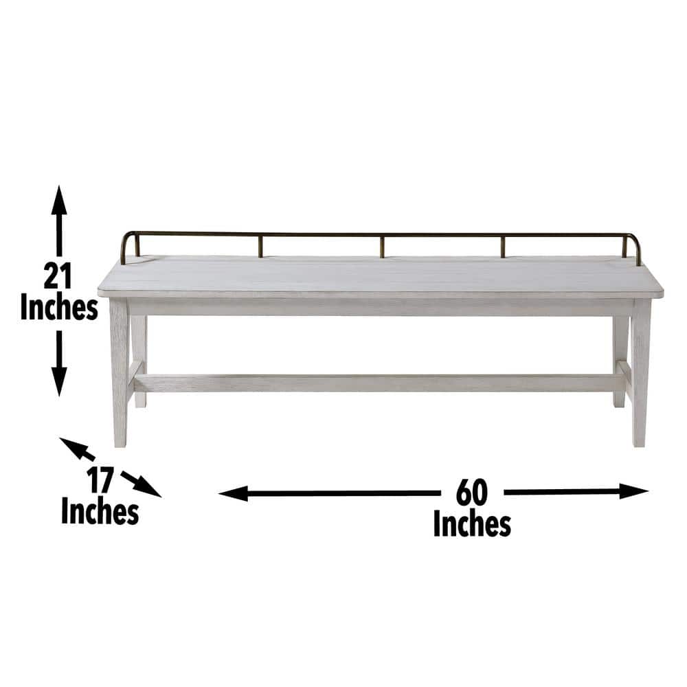 Pendleton Ivory 60'' Transitional Wood Dining Bench with Brass Rail