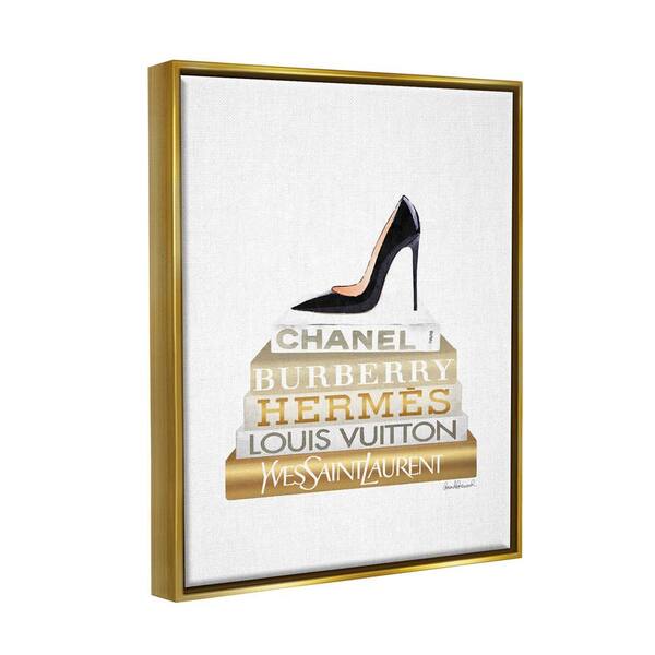 The Stupell Home Decor Collection Black Heels Gold White Bookstack Glam  Design by Amanda Greenwood Floater Frame Culture Wall Art Print 17 in. x 21  in. . aa-520_ffg_16x20 - The Home Depot