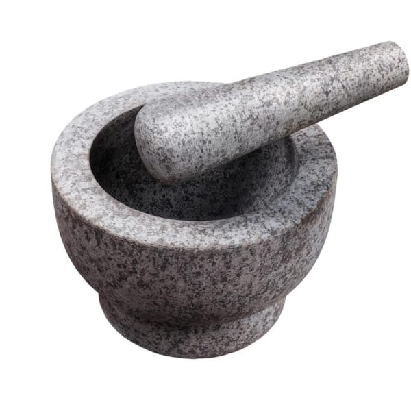 5.2 in. Granite Mortar and Pestles Set for Kitchen, Home, Grinding and Mixing Herbs and Spices, Gray (1-Pack)