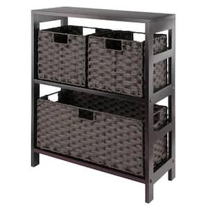 Leo 29 in. Espresso 2-Tier Shelf Storage Bookcase with Baskets