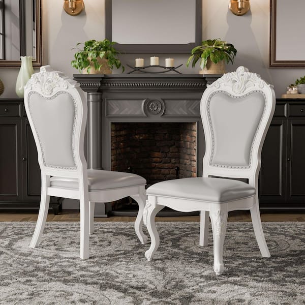 Furniture of America Divino Grand White Leatherette Upholstered Dining Chair Set of 2