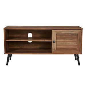 Retro Mid Century Wooden TV Entertainment Console with Storage Shelves, Width: 15.56, Brown and Black, Fits 50in TV