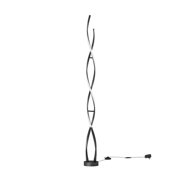 Swirl 59 in. Black Modern 1-Light Dimmable Integrated LED Standard Floor Lamp for Living Room