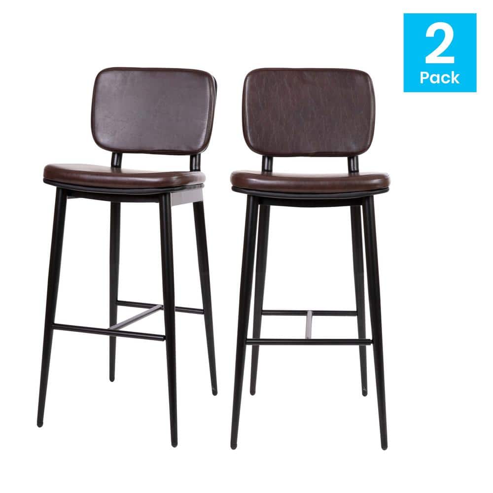 Brown Faux Leather and Metal Counter Stools, Set of 2