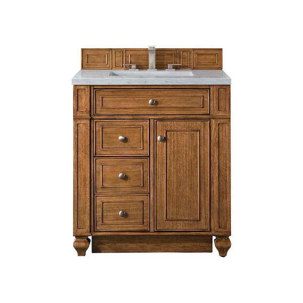 James Martin Vanities Bristol 30 in. W x 23.5 in. D x 34 in. H Bathroom Vanity in Saddle Brown with Arctic Fall Solid Surface Top