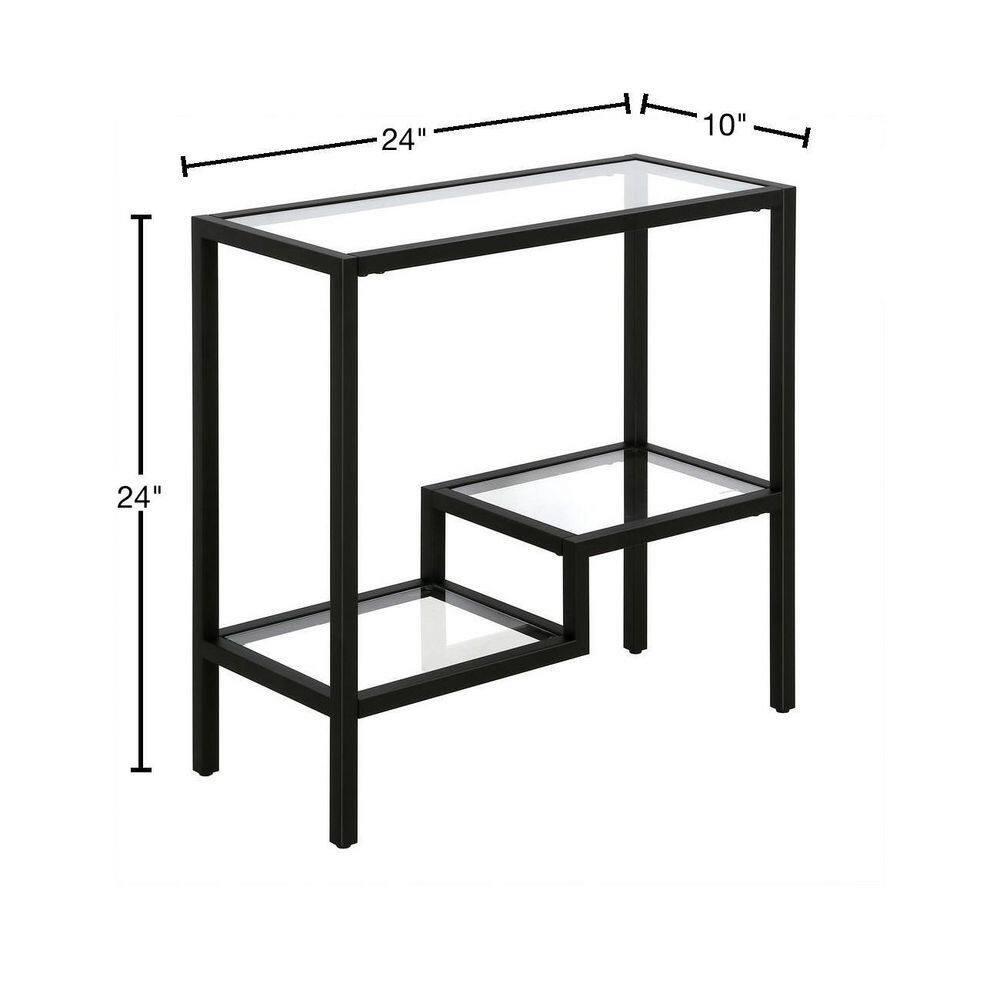 Blackened Bronze Rectangular Metal and Glass Accent Table