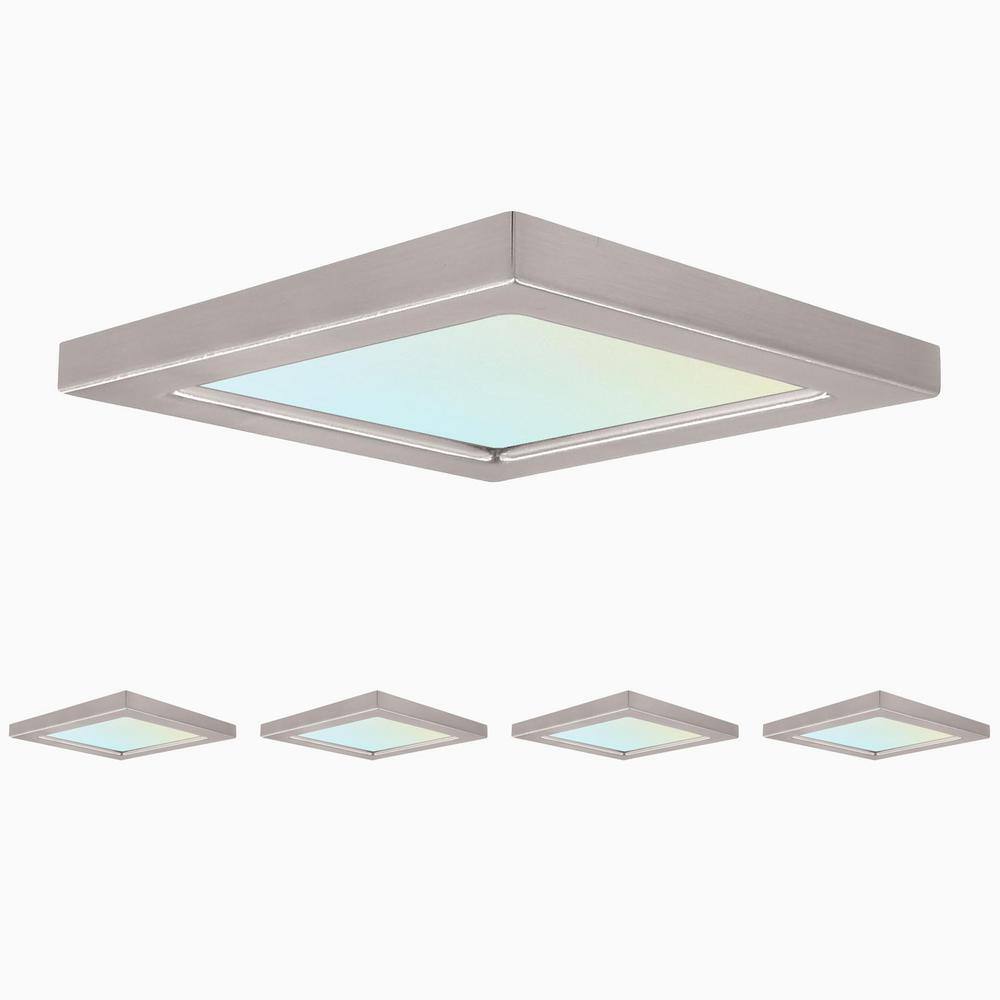 Luxrite 4" Square Silver LED Flush Mount 3-Color Selectable 600 Lumens