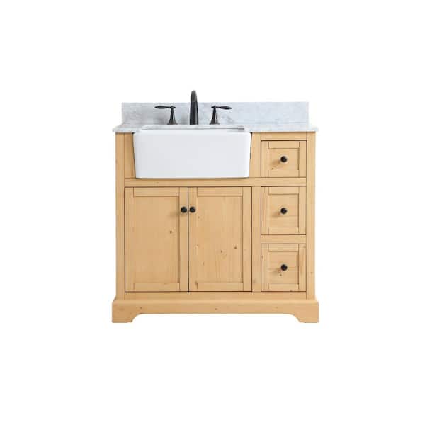 Unbranded Timeless Home 36 in. W x 22 in. D x 34.75 in. H Bath Vanity in Natural Wood with Carrara Marble Top with White Basin