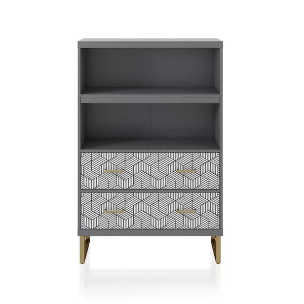 CosmoLiving by Cosmopolitan Scarlett 47.25 in. Graphite Gray 2-Shelf Bookcase with Drawers
