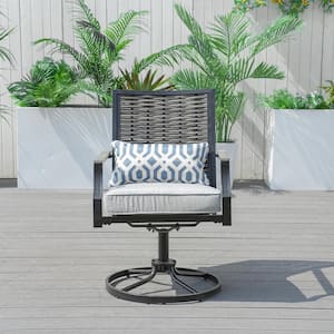 Ocean Black Swivel Wicker Outdoor Dining Chair with Gray Cushions (2-Pack)