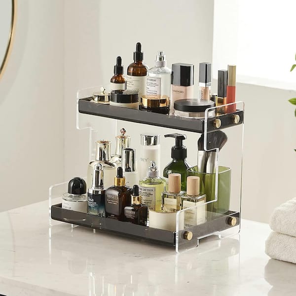 2-Tier Standing Rack, Bathroom Countertop Storage Shelf Cosmetic Organizer Holder Kitchen Spice Rack, Black Prep & Savour