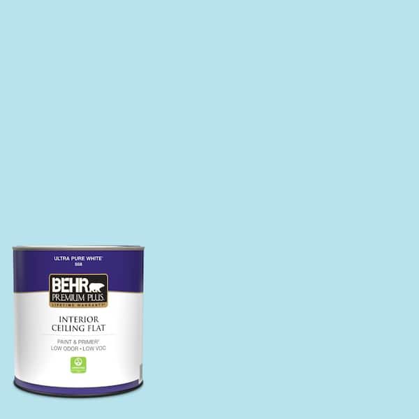 BEHR PREMIUM PLUS 1 qt. #P490-1 Ocean Front Ceiling Flat Interior Paint