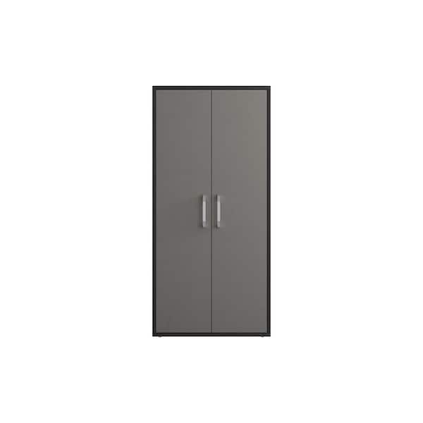 Manhattan Comfort Eiffel 35.43 in. W x 73.43 in. H x 17.72 in. D 4-Shelf Composite Wood Freestanding Cabinet in Matte Black and Grey
