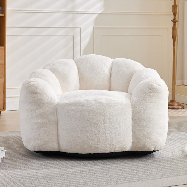 43.7 in. W White Faux Fur Medium Bean Bag for Living Room, Bedroom