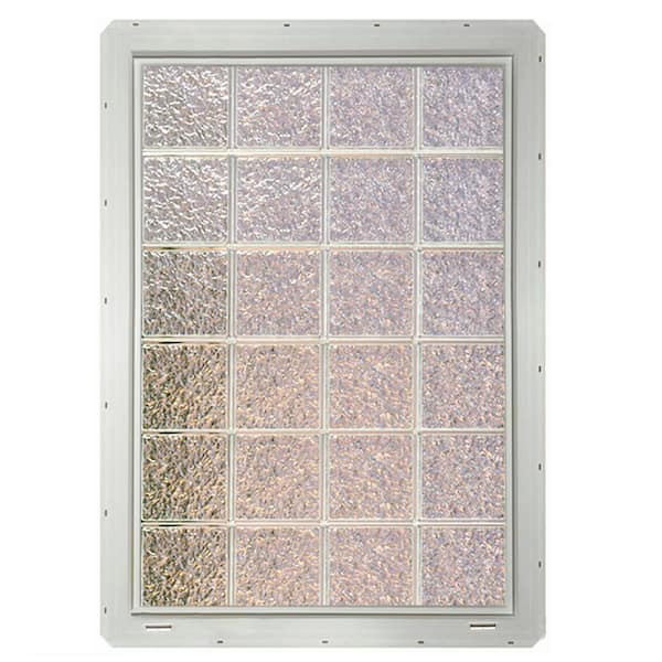 CrystaLok 31.75 in. x 46.75 in. x 3.25 in. Ice Pattern Vinyl Framed Glass Block Window with White Colored Vinyl Nailing Fin