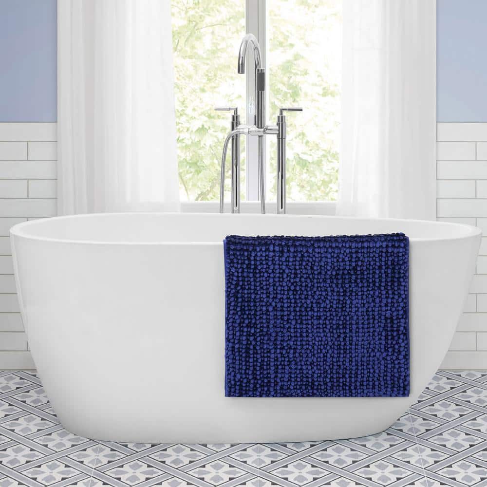 Laura Ashley Navy Blue Chenille Bath Mat Set