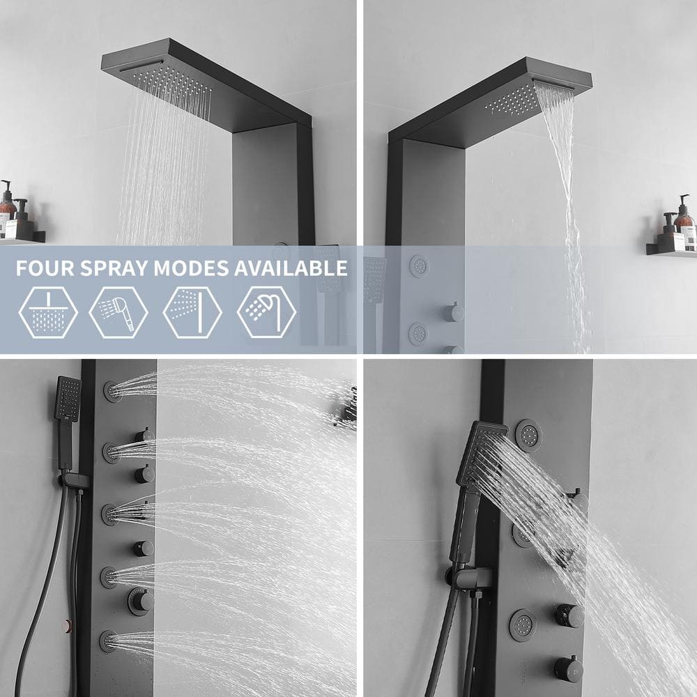 Matte Black 47'' Shower Panel with Rainfall and Waterfall Head