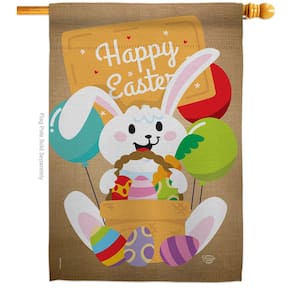 28 in. x 40 in. Colorful Happy Easter Egg with Bunny Spring House Flag Double-Sided Decorative Vertical Flags