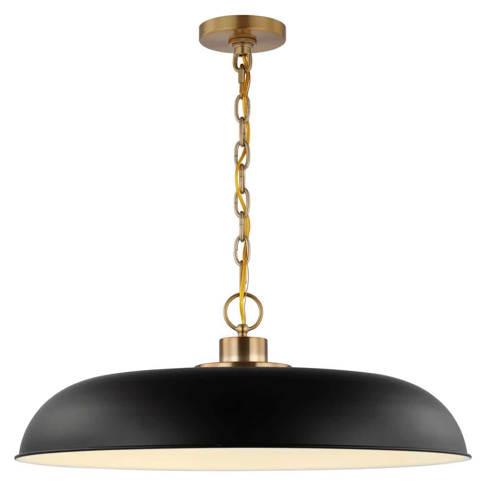 Modern Matte Black and Burnished Brass Pendant Light