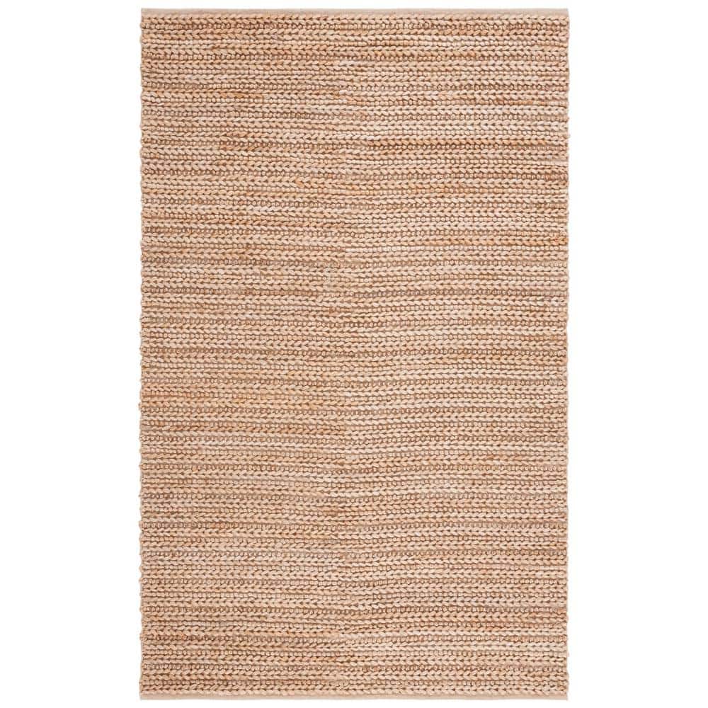 Natural Beige Handwoven Cotton and Jute Area Rug, 5' x 8'