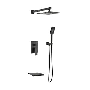 3-Spray Patterns 10 in. Wall Mount Dual Shower Heads Shower System with Tub Spout in Matte Black