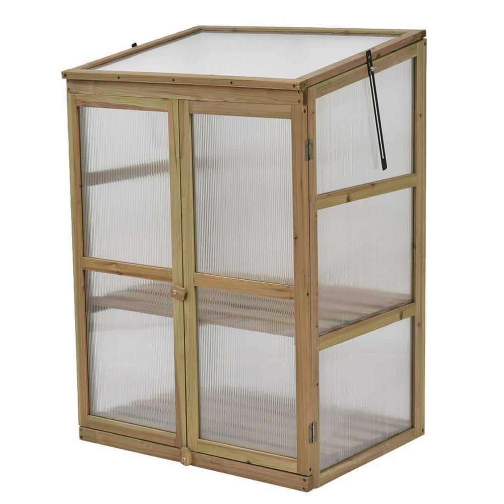 Compact Brown Fir Wood Greenhouse with Shelves