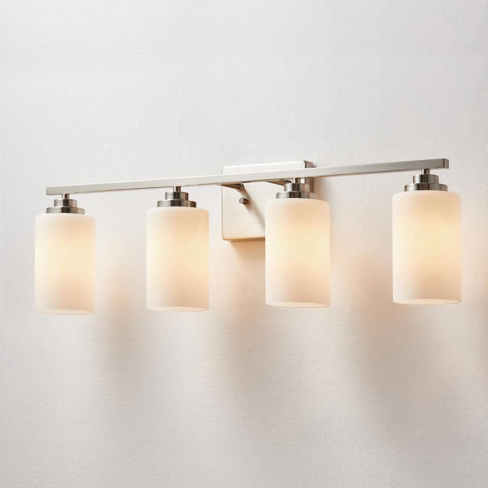 Brushed Nickel 4-Light Dimmable Vanity Light with Frosted Glass Shades