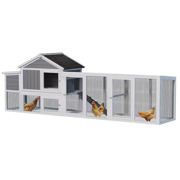 Gray 113.5 in. Large Wooden Chicken Coop Outdoor with Run, Waterproof Anti-UV for 2-4 Chickens Hen House