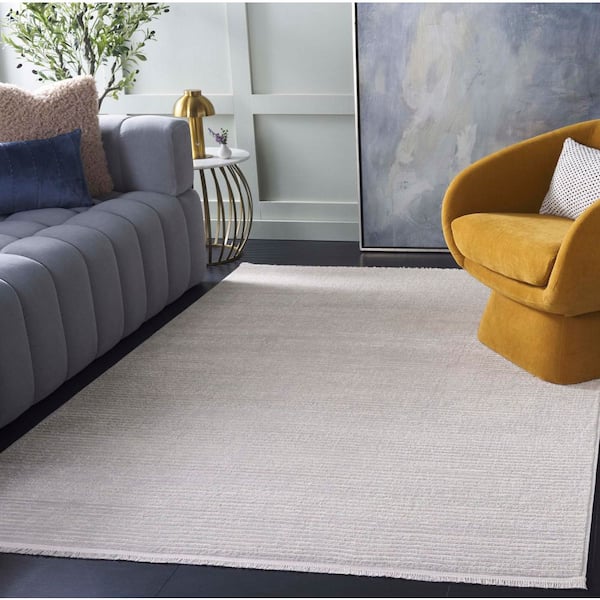 Whisper 9 ft. x 12 ft. Gray/Ivory Solid Striped Area Rug