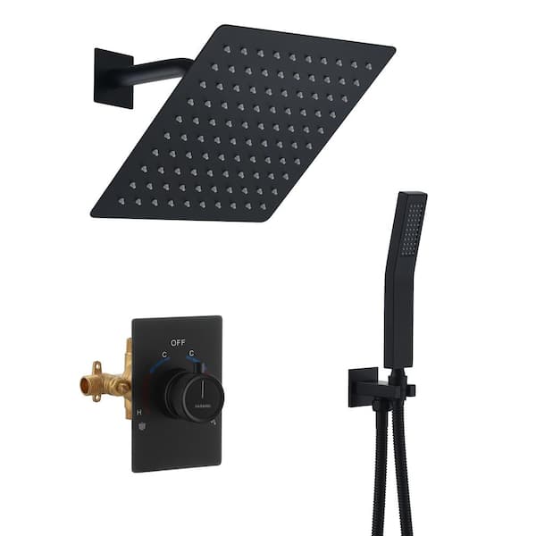 Integrated 2-Spray Single Handle 2-Function Shower Faucet 1.8 GPM Pressure Balance with Hand Shower in Matte Black