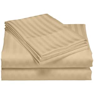 4-Piece Taupe 1200-Thread Count 100% Egyptian Cotton Deep Pocket Stripe King Bed Sheets
