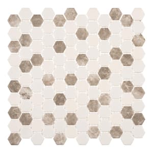 Trillion Oatmeal Gray/White Glossy 11-1/2 in. x 11-13/16 in. Geometric Glass Mosaic Tile (5.66 sq. ft./Case)