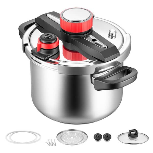 Pressure Cooker, Pressures Canner with Steaming Rack, Tempered Glass Lid, 6.3 qt. Pressure Cooker Stainless Steel