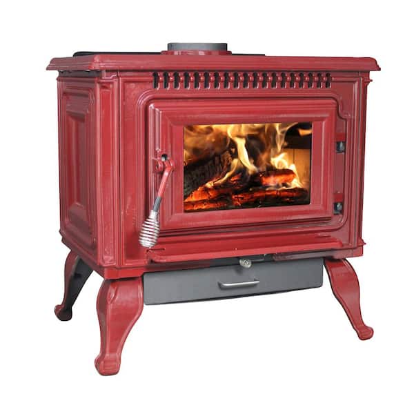 Ashley Hearth Products 2,000 sq. ft. EPA Certified Red Enameled Porcelain Cast Iron Wood Stove with Blower