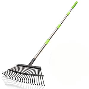 65 in. Adjustable Metal Garden Leaf Rake with 14 Tines for Lawns, Gathering Leaves, Weeds, Debris, Black
