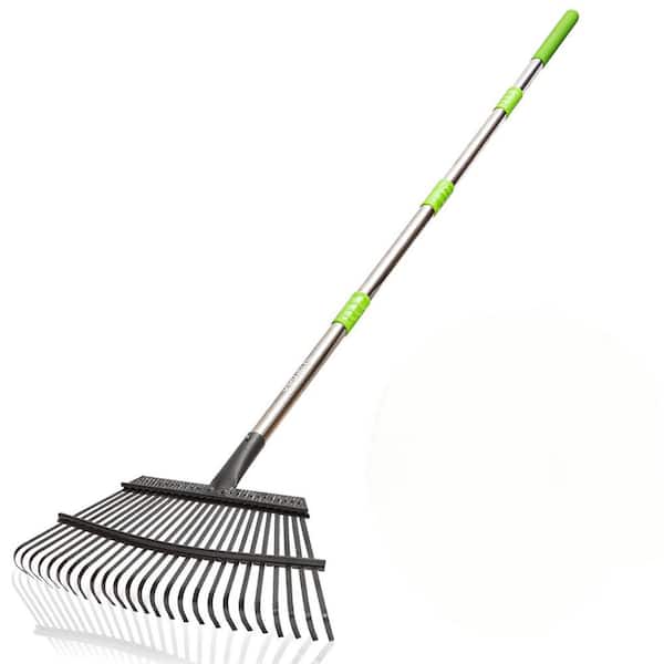 65 in. Adjustable Metal Garden Leaf Rake with 14 Tines for Lawns, Gathering Leaves, Weeds, Debris, Black