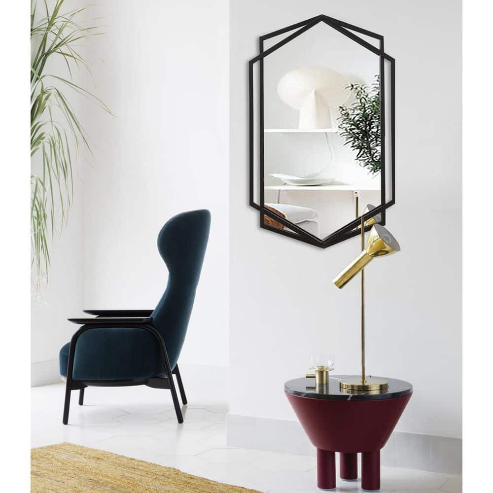 Hexagonal Black Metal Frame Rectangular Wall Mirror