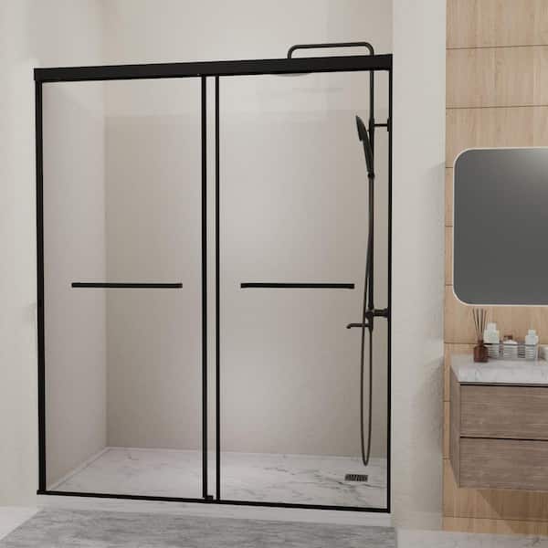 Yvette 60 in. W x 72 in. H Framed Sliding Shower Door in Matte Black with 1/4 in. Tempered Clear Glass