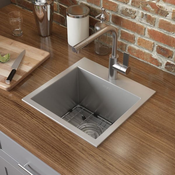 Tirana Silver 16 Gauge Stainless Steel 15 in. Drop-in Bar Prep Sink in Stainless Steel