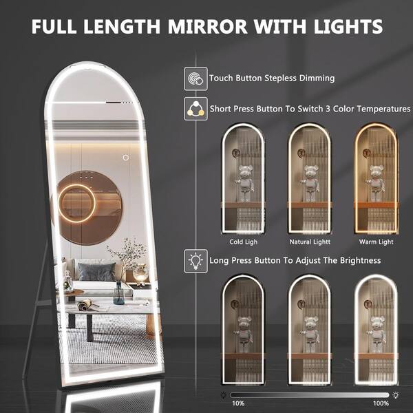 Vosuja 36 in. W x 79 in. H White Frame Arch LED Full-Length