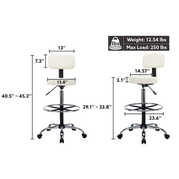 HOMESTOCK Black Adjustable Drafting Stool with Wheels and Backrest